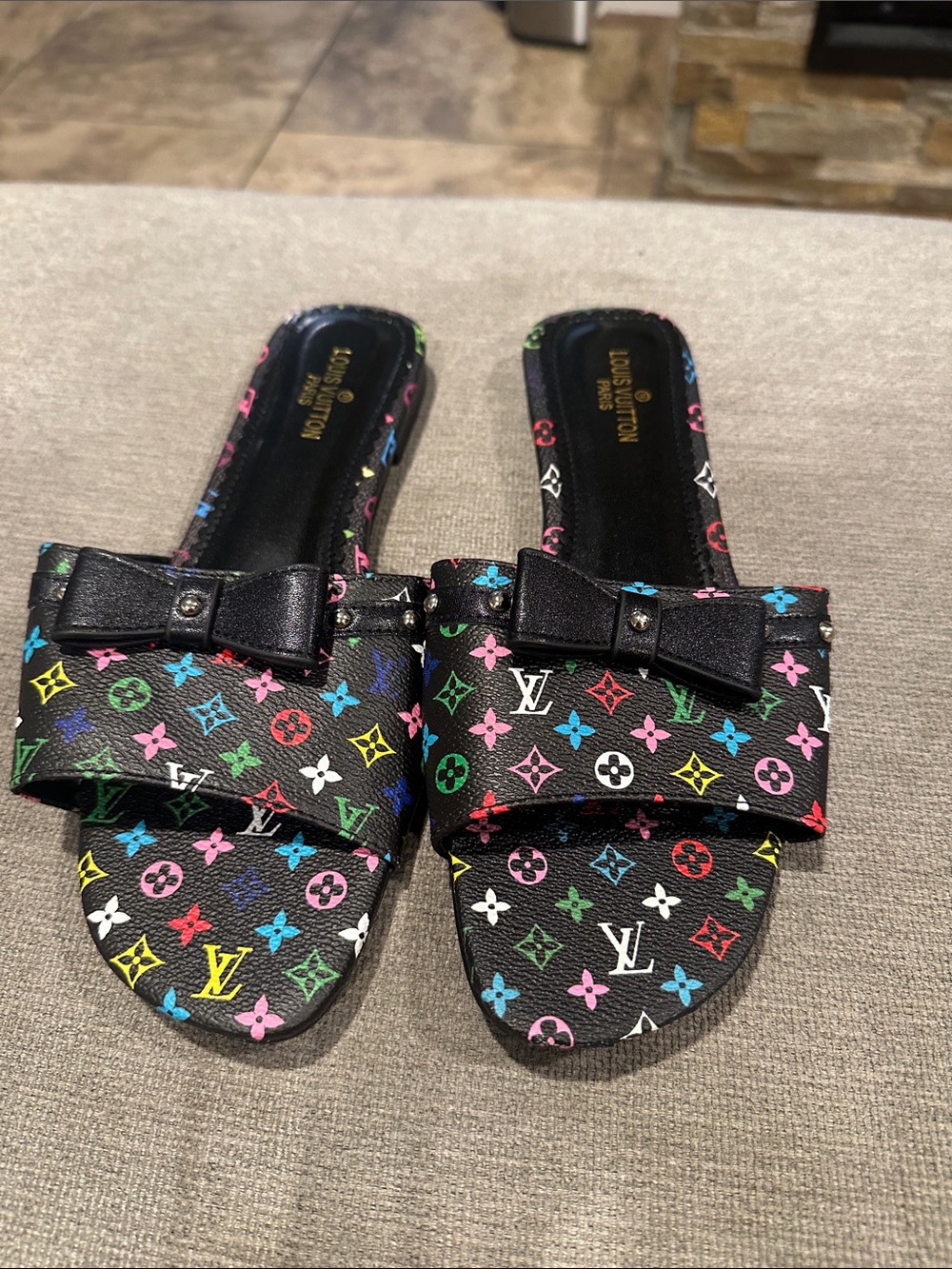 Black Multicolor Monogram Slide Sandals size 39